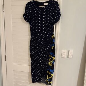 Dark Blue polka dot Tanya Taylor Dress with Yellow and Blue Floral, size 4.
